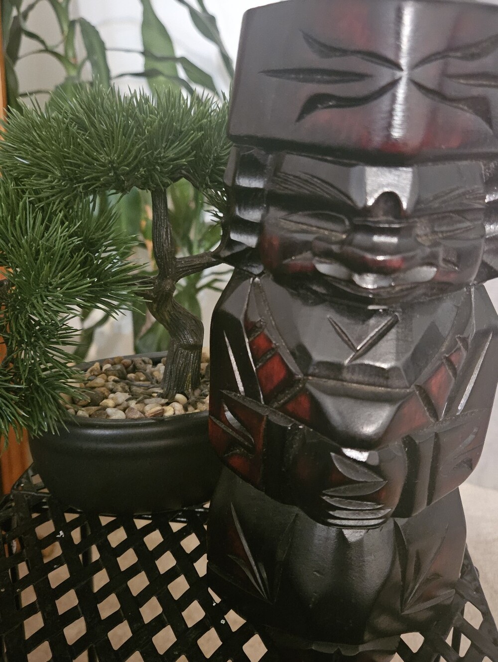 Hand-Carved Dark Wooden Figurine Pair, Man & Woman